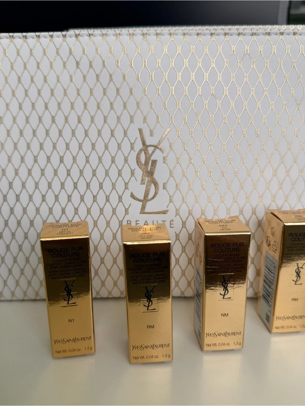 Yves Saint Laurent Gold and Beige Lipstick Set with Logo Pouch